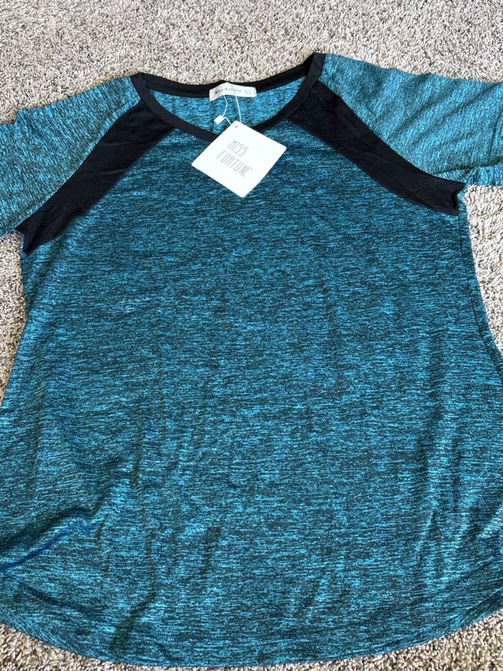 Teal and Black Raglan Sleeve Women's Top